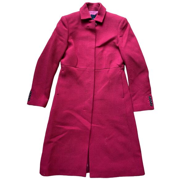 J. Crew Red Italian Double Wool Trench Coat Petite Size 2 Jacket Topcoat - Picture 1 of 6